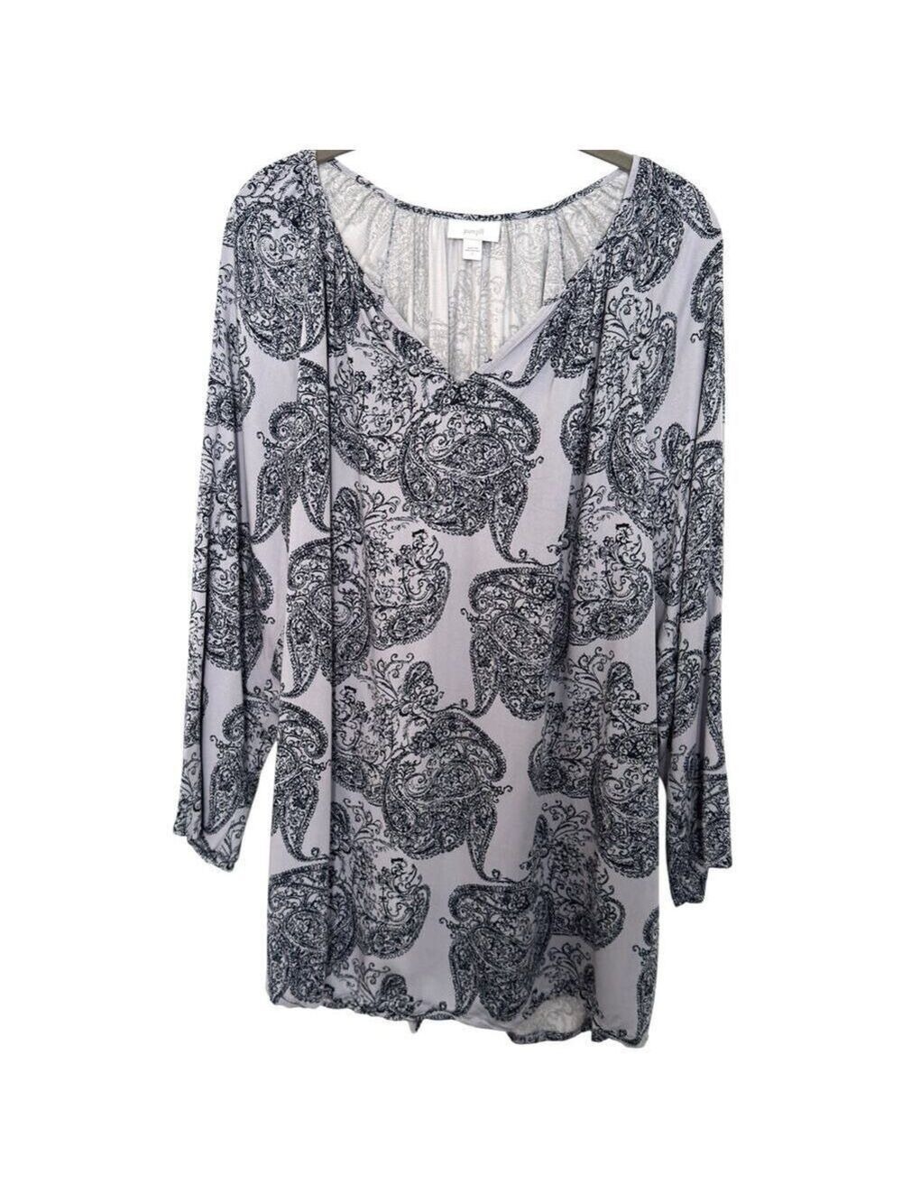 Pure J Jill Sz Large Womens Lavender/Navy Blue Paisley Print Tunic Blouse